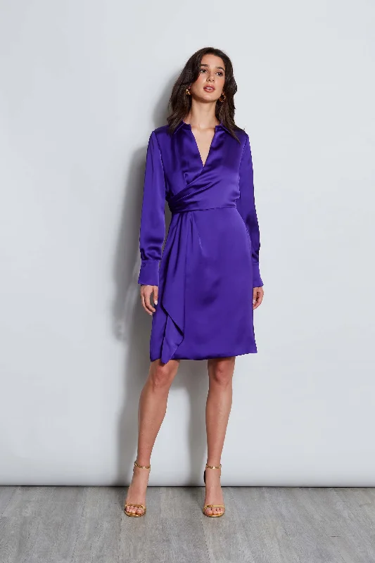 Long Sleeve Satin Wrap Dress Cool Women's Distressed
