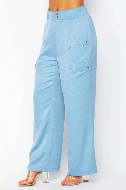 Satin Cargo Pocket Wide Leg Pants Adventure