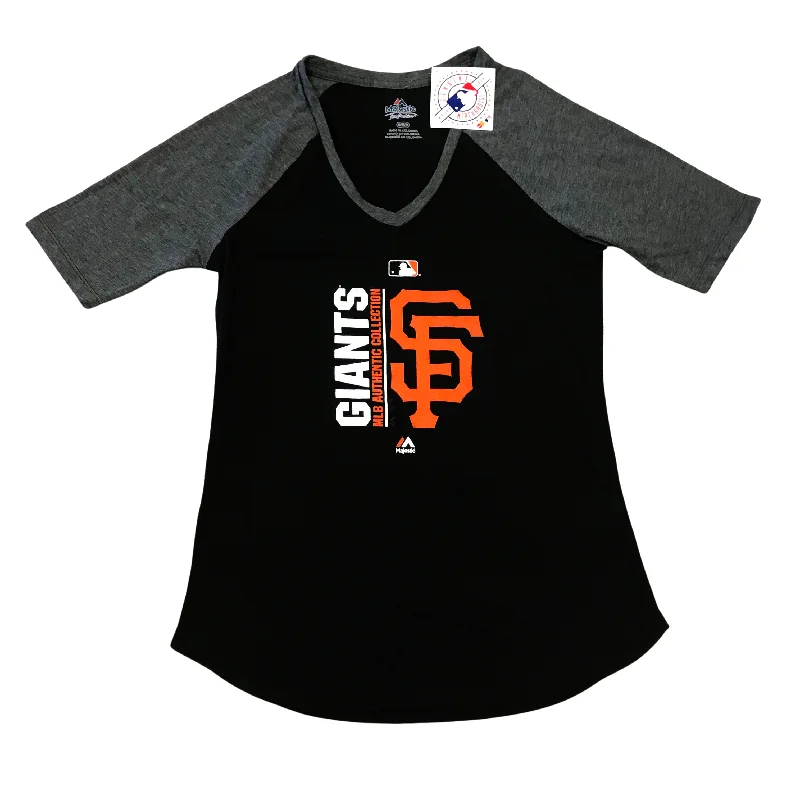 MAJESTIC WOMEN'S SAN FRANCISCO GIANTS TWO SEAMER V-NECK-BLACK/GREY