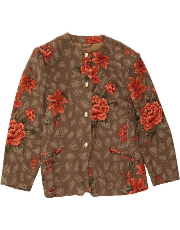 MARELLA Womens 4 Button Blazer Jacket UK 18 XL  Brown Floral Wool