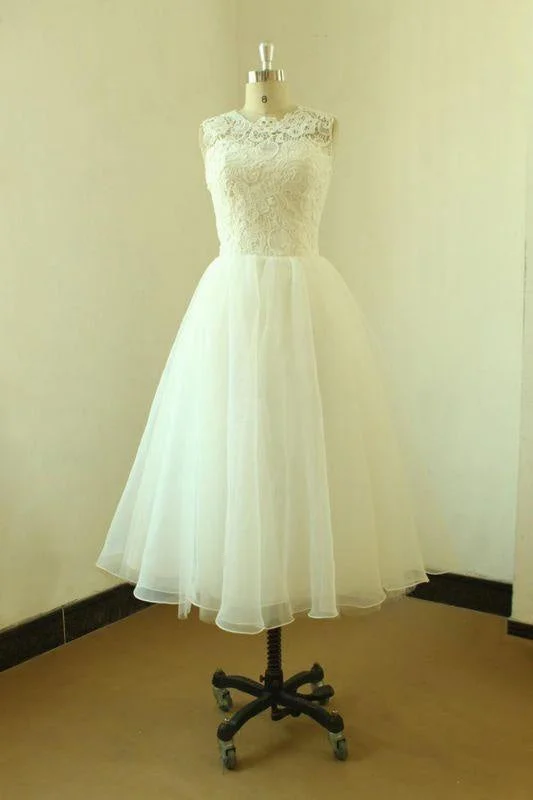 Bridelily Elegent Lace Tulle A-line Mini Wedding Dress Sleek Women's 