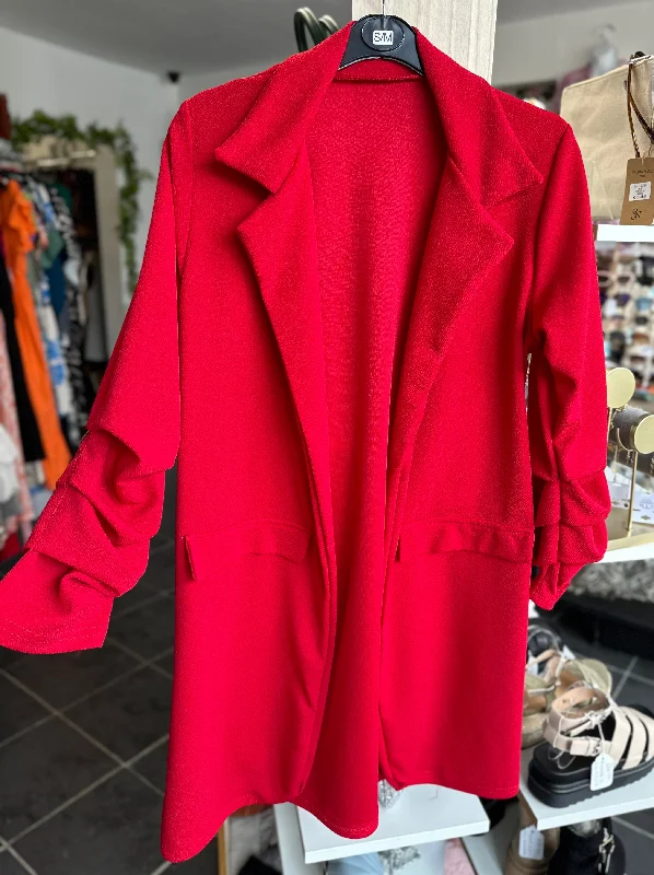 Red longline ruched sleeve blazer Modern Women's 