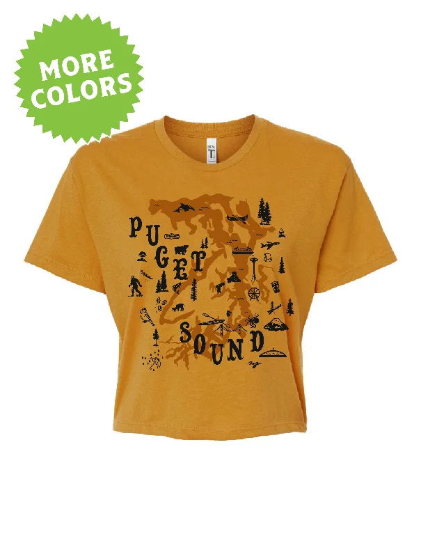 Puget Sound Map Variant · Cropped T-Shirt Traditional Women's Wool