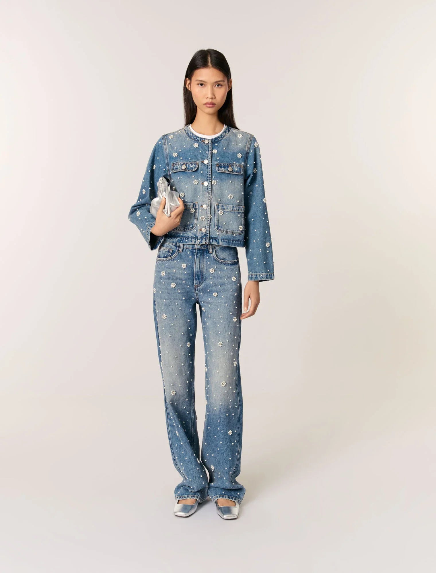 Embroidered Denim Jacket Classic Women's Tweed