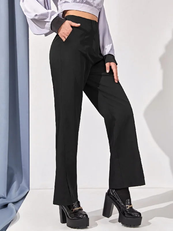 Elegant Plain Zipper High Waist Long Women Pants