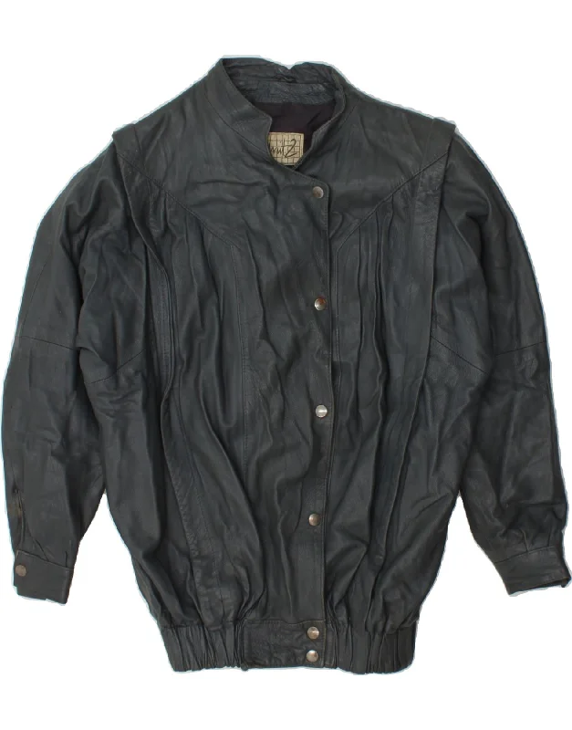 VINTAGE Womens Oversized Leather Jacket UK 10 Small  Grey Leather Feminine Women's Style 