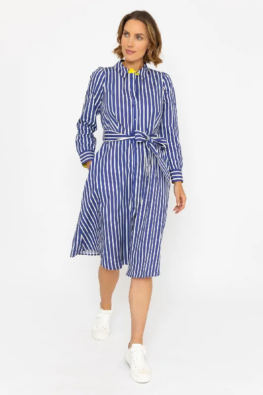 Midi Navy Striped Shirt Dress