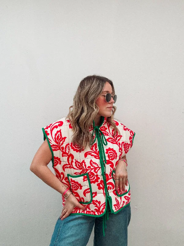 Red & Green Quilted Vest Streetwear Style for 