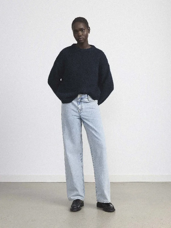 The Fuzzy Openwork Sweater in Deep Blue Dynamic Women's High - energy