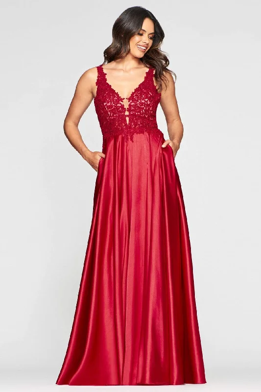 Faviana - 10407 Sleeveless Lace Bodice Flowy Satin Gown Sustainable Organic