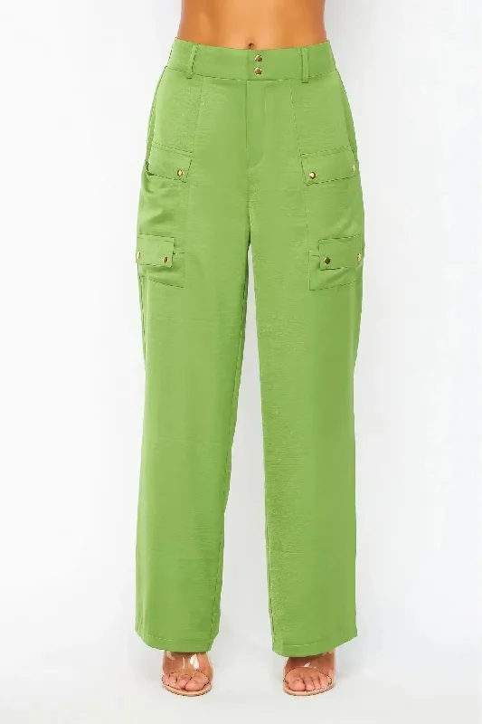 Satin Cargo Pocket Wide Leg Pants Modern Women's Tech