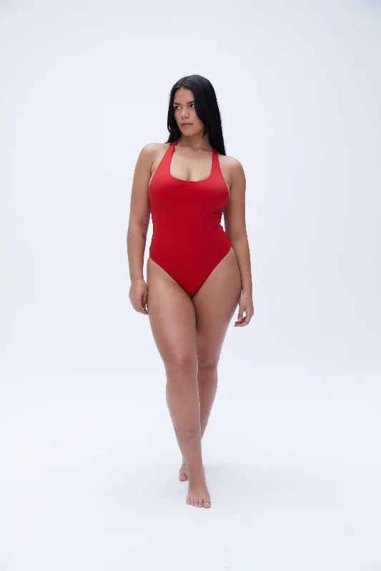 Racer Back High Leg Swimsuit - Classic Red Gym