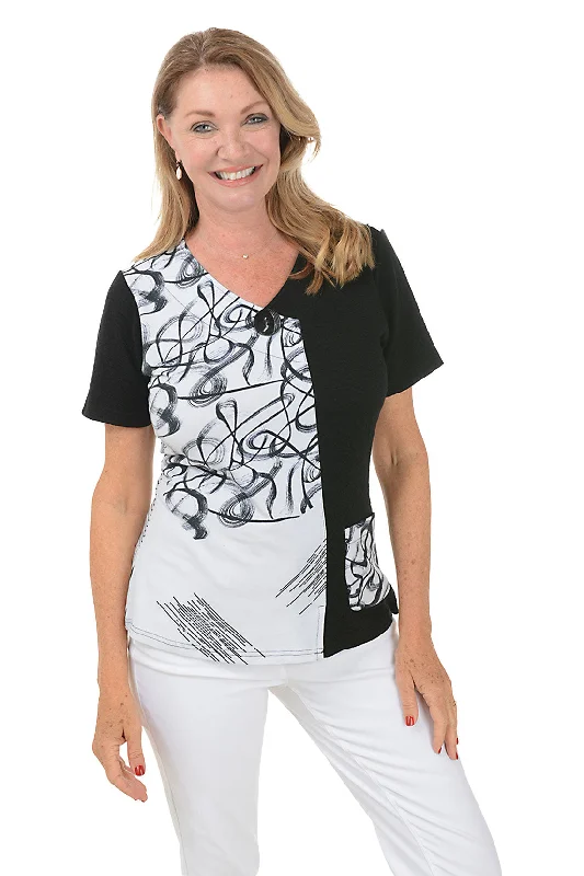 Petite Belle Button Pocket Short Sleeve Top performance