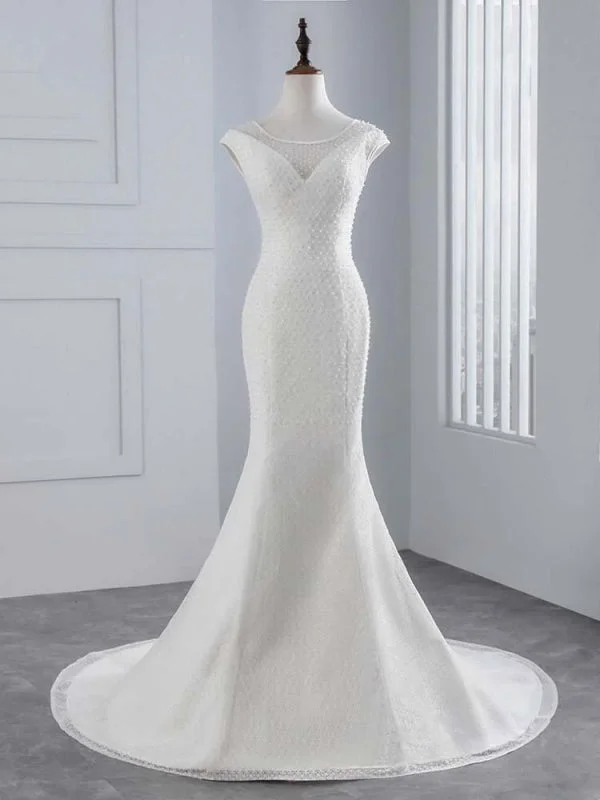 Cap Sleeves Lace-up Mermaid Wedding Dresses Contemporary 
