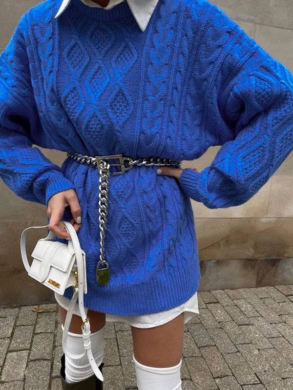 BerryBetty - Cable Knit Long Sleeve Mini Dress Vintage Women's 1970S 