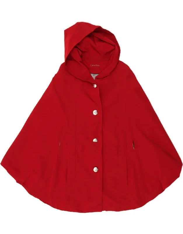 CALVIN KLEIN Womens Hooded Poncho Coat One Size Red Polyester