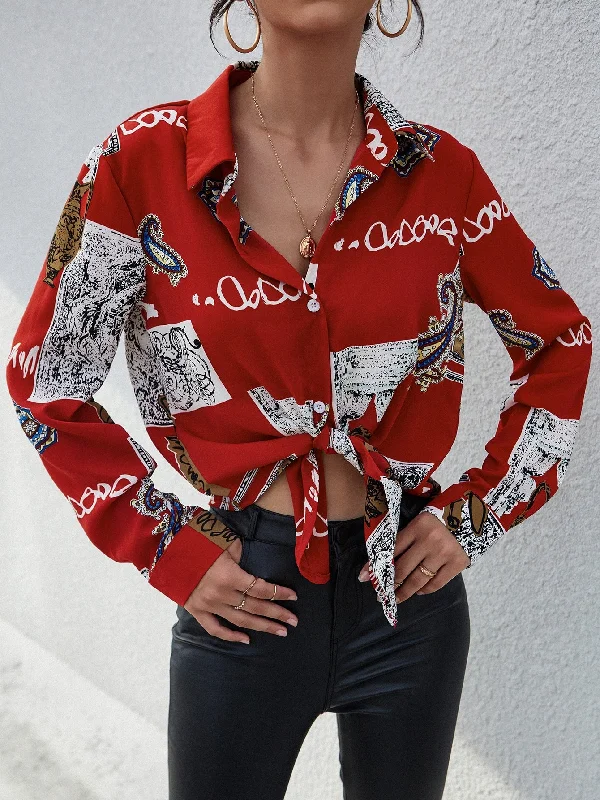 Casual Letter Button Front Long Sleeve Collar Regular Blouse Sophisticated Women's 