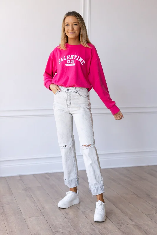 Galentine Club on Hot Pink Crazy Cozy Microfleece Crewneck Dynamic Women's Moto
