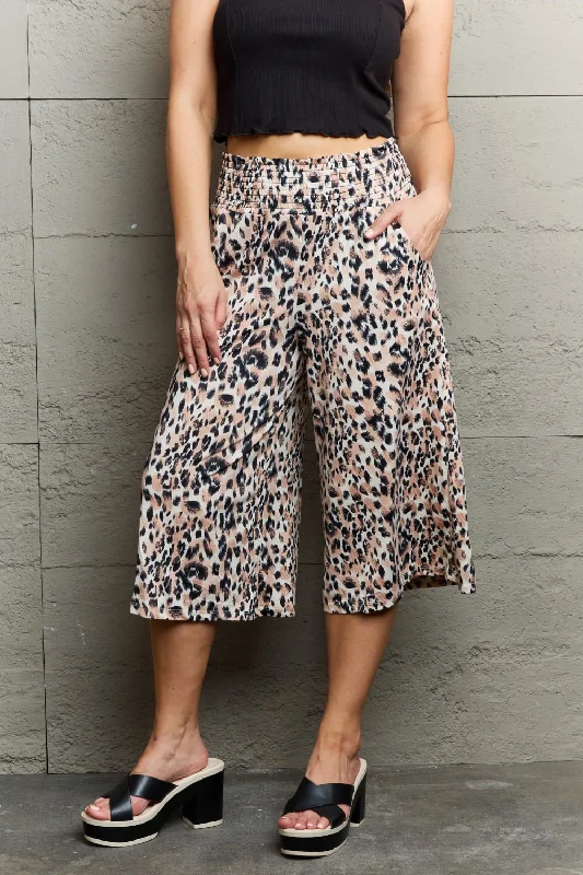 Ninexis Leopard High Waist Flowy Wide Leg Pants with Pockets Sharp Women's Italian