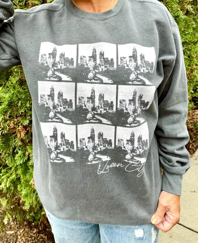 Queen City Skyline Sweatshirt Minimalist Women's Casual