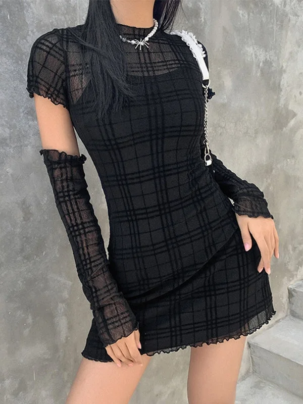 BerryBetty - Gloves Design Checkered Mini Dress Set performance