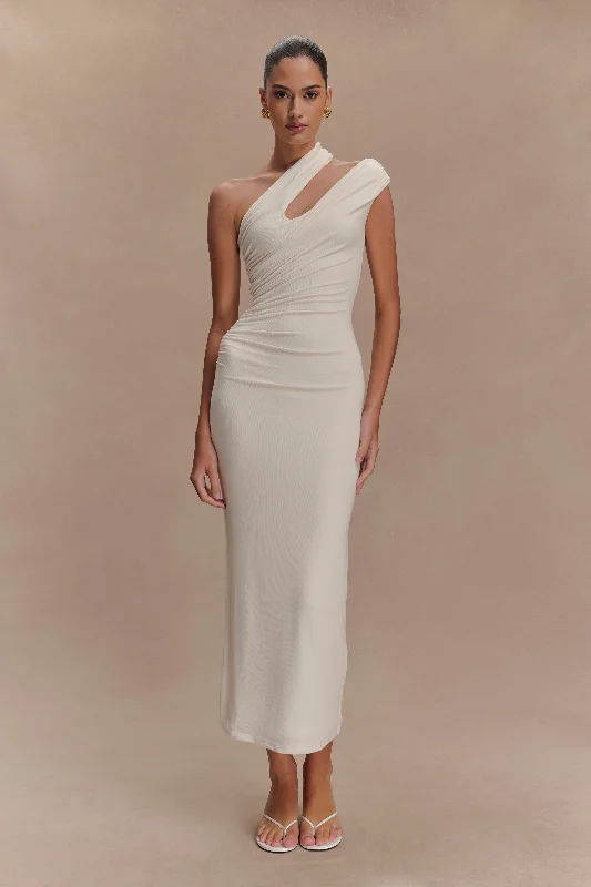 Anastasia One Shoulder Modal Midi Dress - Ivory Trendy Women's 