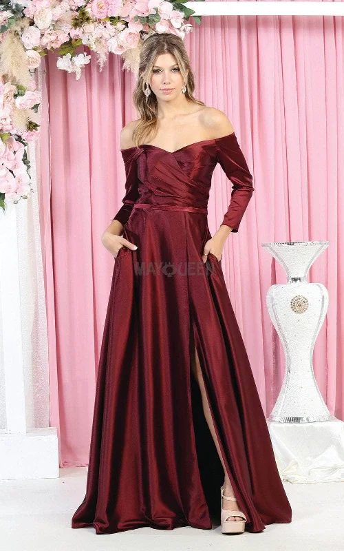 May Queen MQ1930 - Off-Shoulder Satin Evening Dress