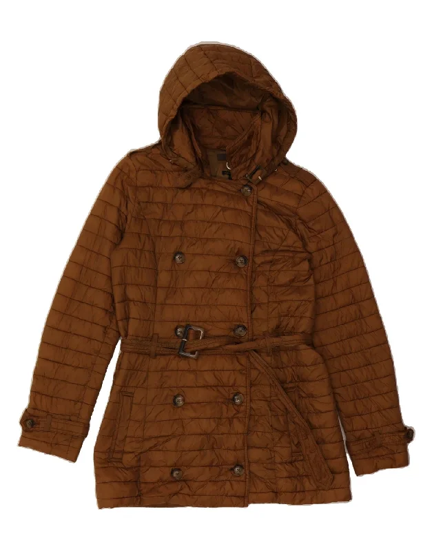 MASSIMO DUTTI Womens Hooded Padded Coat UK 14 Medium Brown Polyester