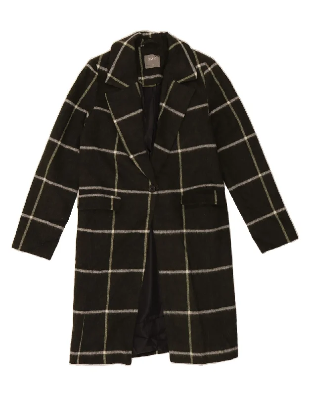 OASIS Womens Overcoat UK 6 XS Khaki Check Acrylic Tough Women's Military - inspired
