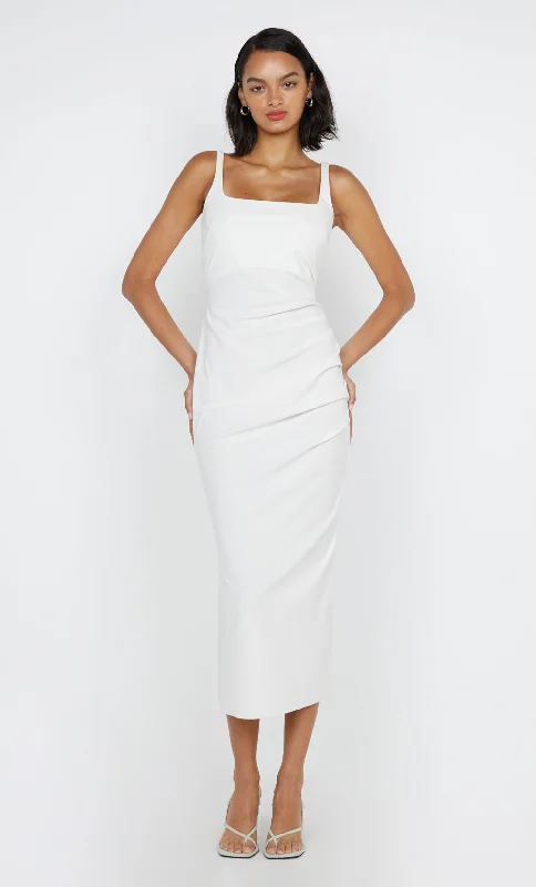 AVELINE TUCK MIDI DRESS - WHITE Athletic Women's High - 