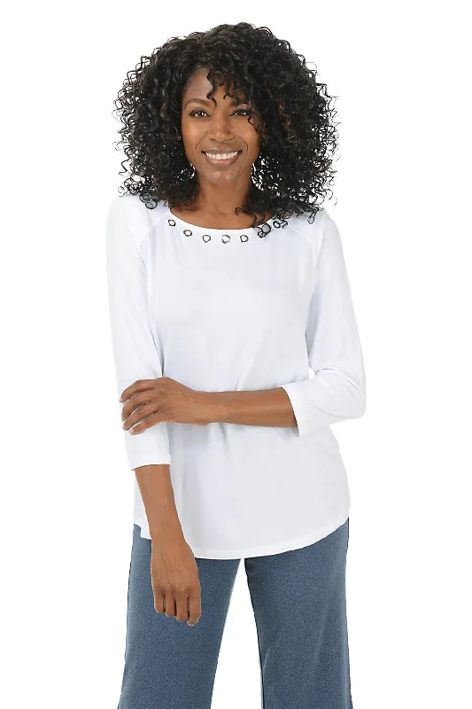Petite Casual Luxe Grommet Neck Knit Top Feminine Women's Soft 