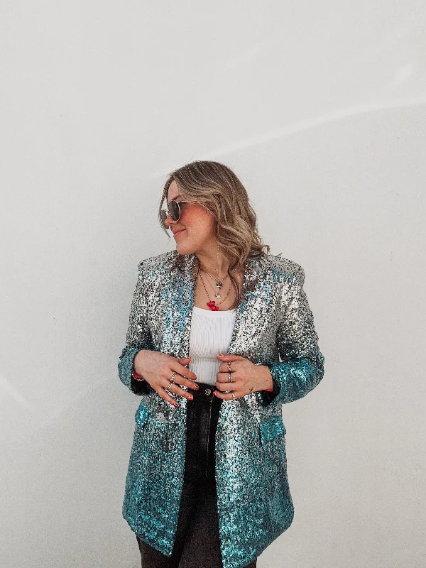 Silver & Blue Ombré Sequin Blazer British Gentlewoman Style