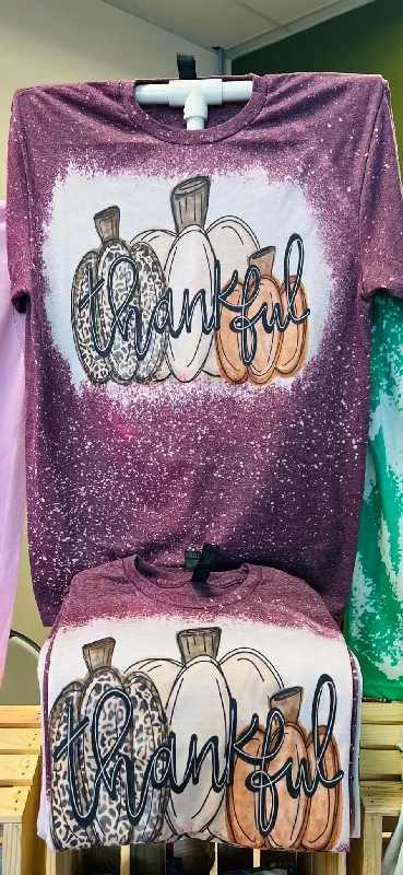 Thankful Pumpkins Bleached Tee Cool Women's Distressed