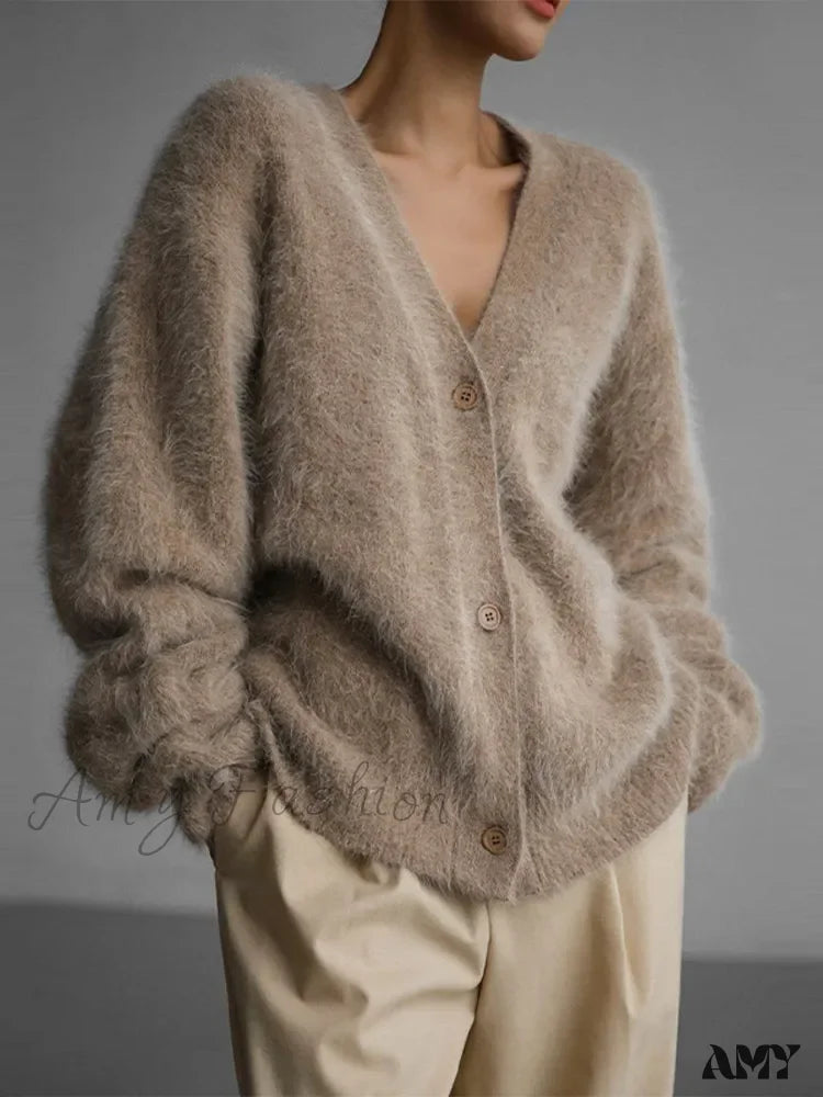 Knitted Thick Cashmere Wool Chic V Neck Single Breasted Long Sleeve Sweater Youthful Women's Anime - inspired