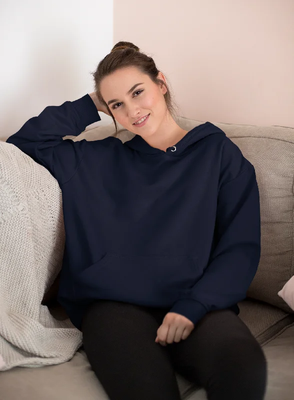 Basic Navy Blue Winter Hoodies Dapper Women's 1920S