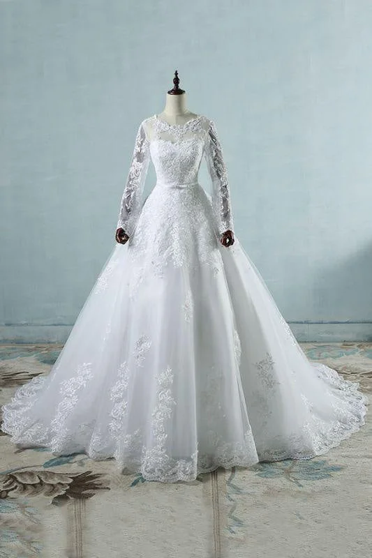 Bridelily Long Sleeve Appliques Tulle A-line Wedding Dress purpose