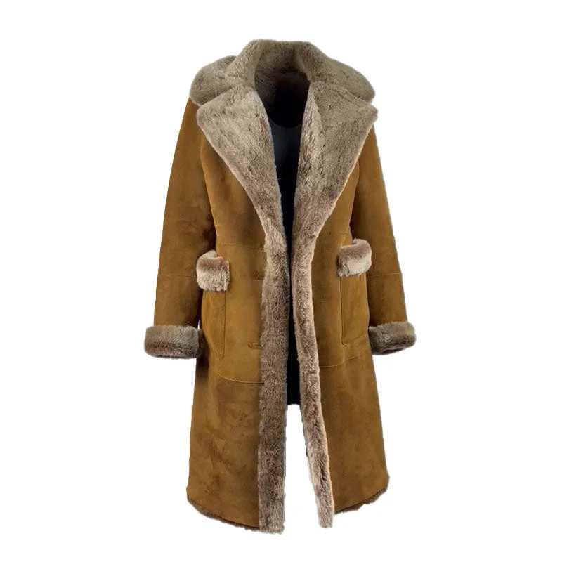 Sabina Tobacco Long Shearling Coat Feminine Women's Style 