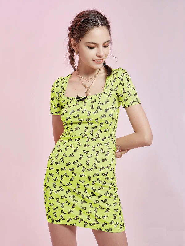 BerryBetty - Butterfly Short Sleeve Bodycon Mini Dress Hip Women's Retro