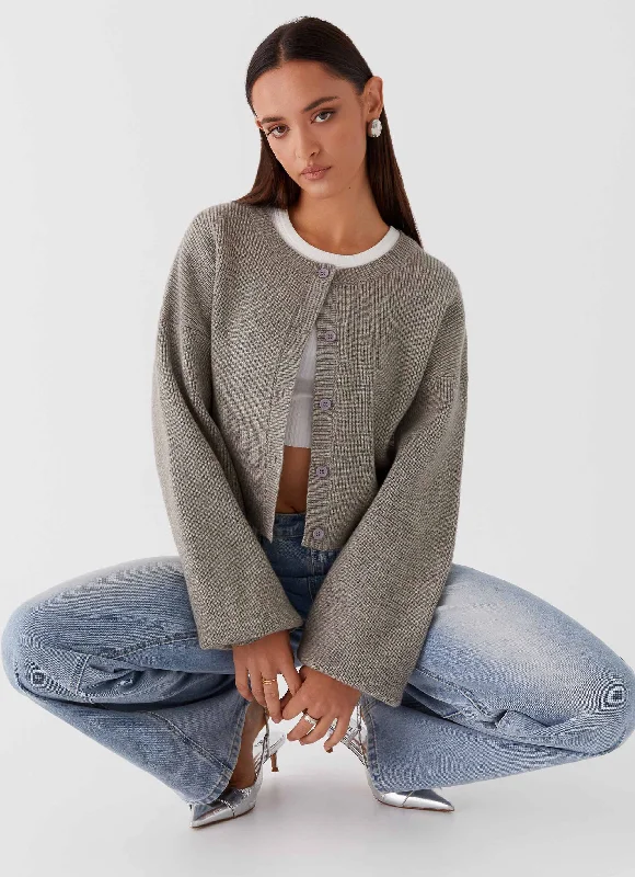 Daphne Knit Cardigan - Light Grey Tough Women's Military - inspired