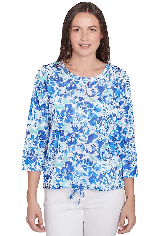 Petite It Had To Be Blue Watercolor Top Traditional Women's 