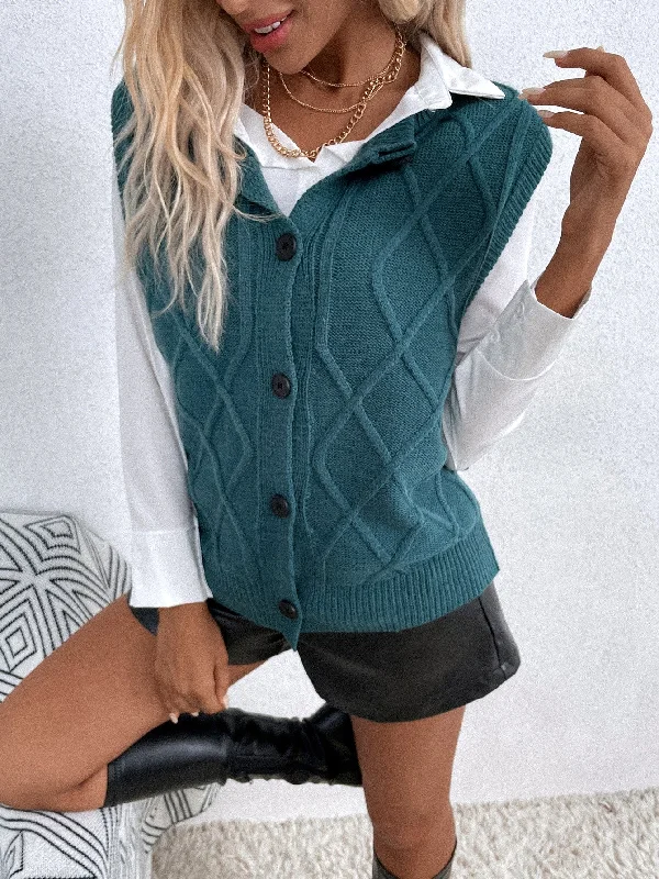 Casual Plain Button Sleeveless Regular Women Cardigan Relaxed Women's Beachy