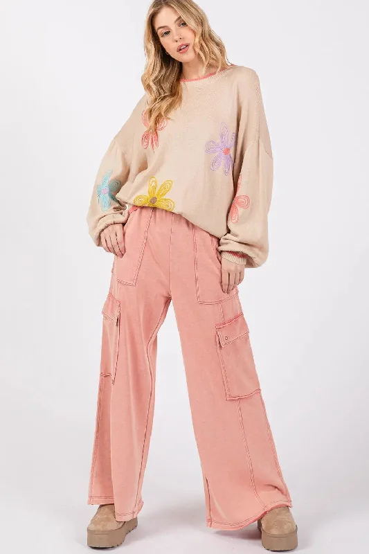 SAGE + FIG Knit Terry Mineral Wash Wide Leg Pants Geometric