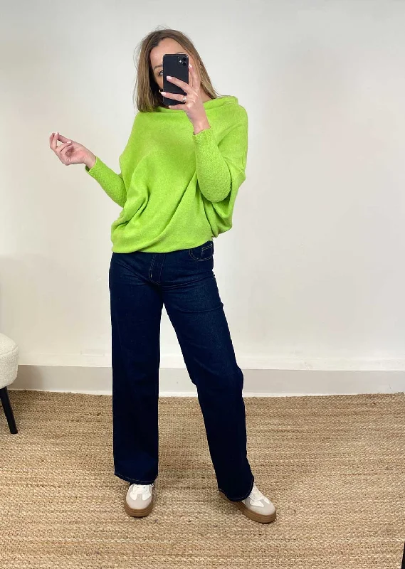 Grace Asymmetric Knit Jumper in Lime Green