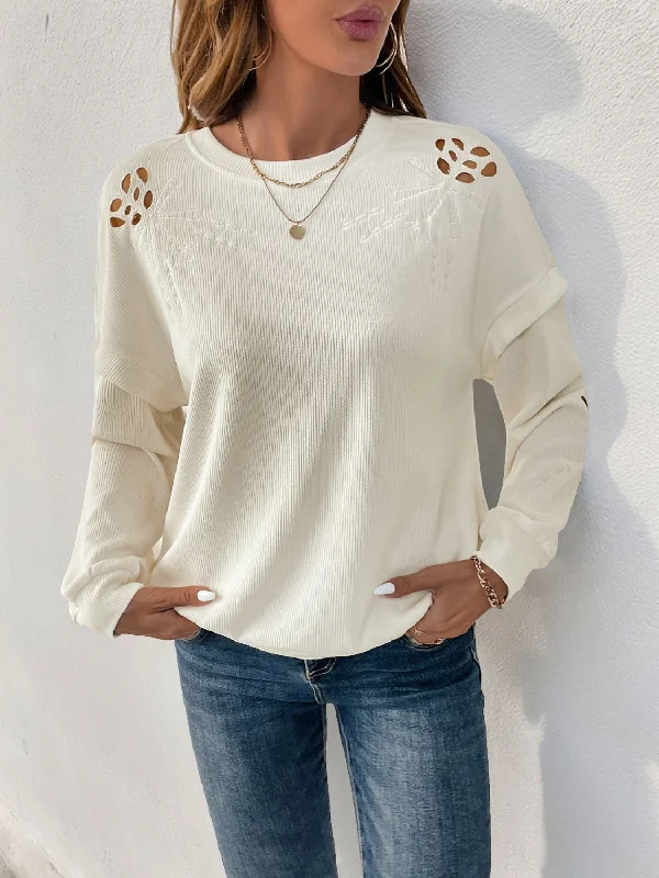 Cutout Round Neck Long Sleeve Sweatshirt | Winter Fashion | Cozy Sweater Practical Women's Quick - dry