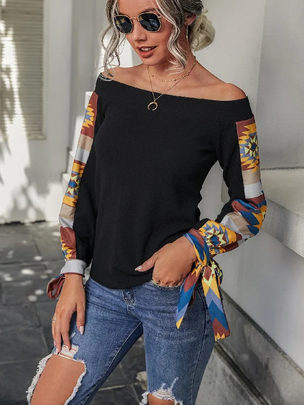 Casual Geometric Knot Long Sleeve Off The Shoulder Regular Women T-Shirt Casual Women's Loose - fitting Casual Geometric Knot Long Sleeve Off The Shoulder Regular Women T-Shirt Casual Women's Loose - fitting