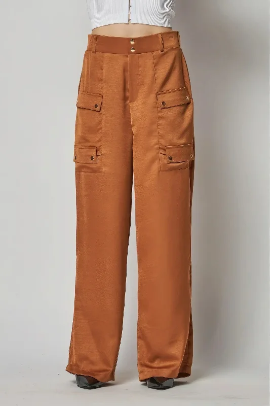 Satin Cargo Pocket Wide Leg Pants Streetwear Style for 