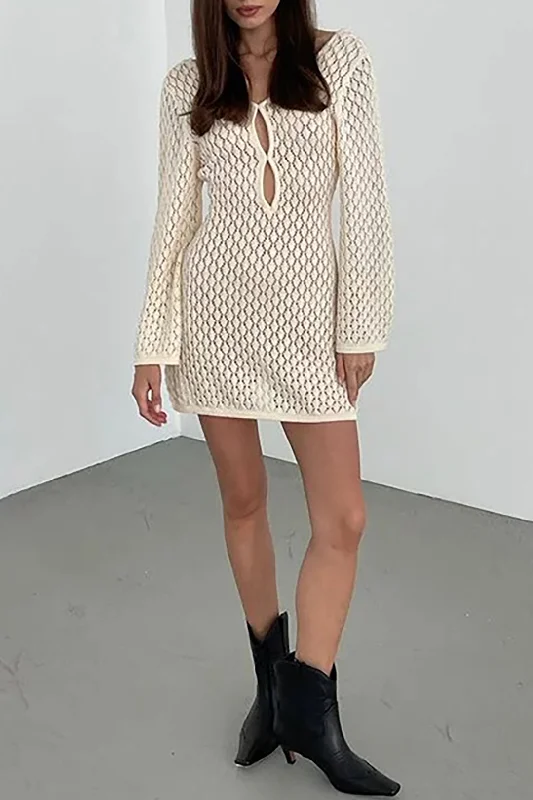 Knitted Cut Out Backless Long Sleeve Mini Dress Dynamic Women's High - energy