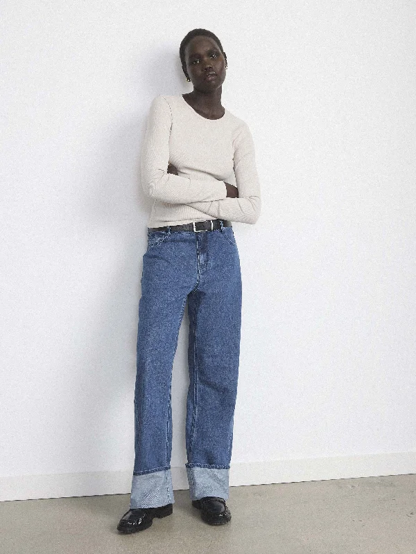 The Ribbed Long Sleeve Top in Grey Sophisticated Women's Tailored