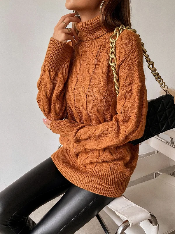 Casual Plain Long Sleeve High Neck Long Women Sweater Sophisticated Women's 
