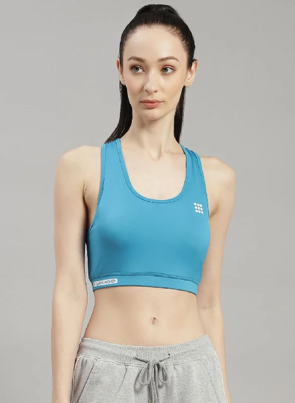 Women Blue Solid Sports Bra